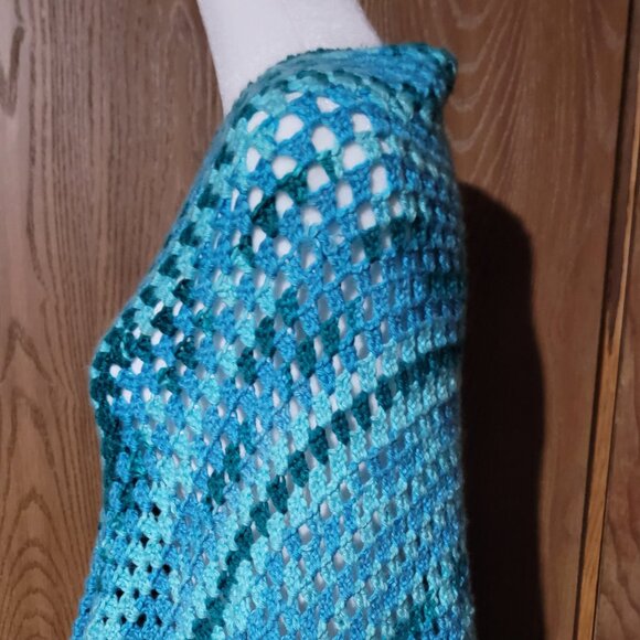 Hand Crocheted Blue Shawl Wrap - Picture 8 of 14